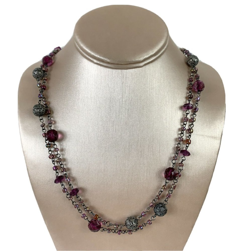 Premier Designs Necklace Gray Purple Beaded Chain